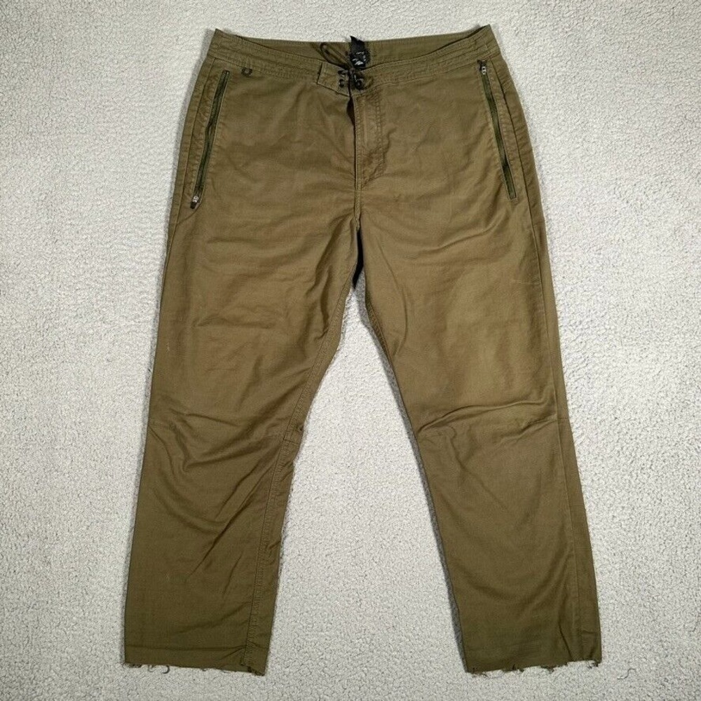 Roark Revival Pants Mens 36x26 Green Layover Casual Drawstring Cut Off Hem Logo